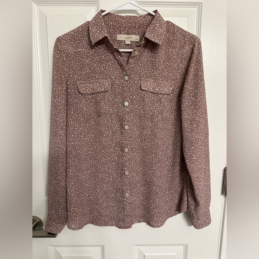 LOFT Speckled Tan and Cream Blouse